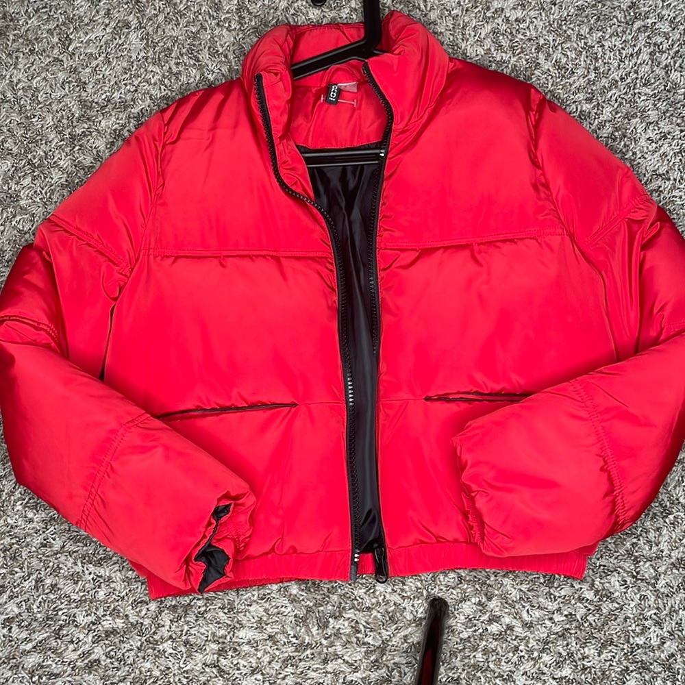 H&M red bubble coat XS